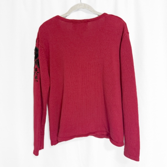 Vintage 90s Red Pinup Cardigan With Black Floral Embroidery and Beading Size M - Picture 7 of 10
